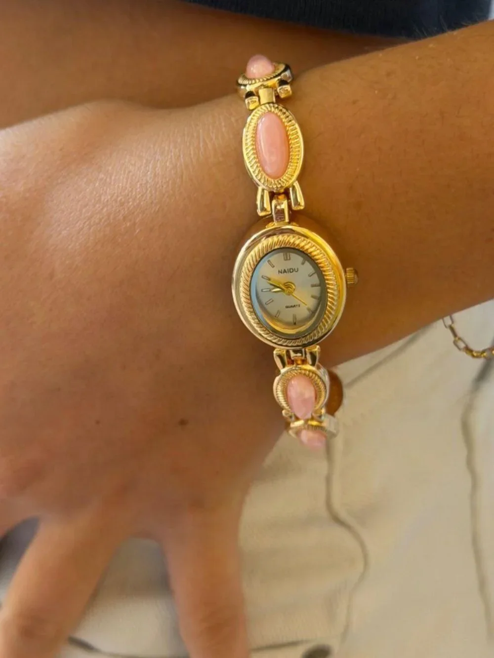 Dainty Pink Gemstone Link Band Watch Preppy Y2K OS